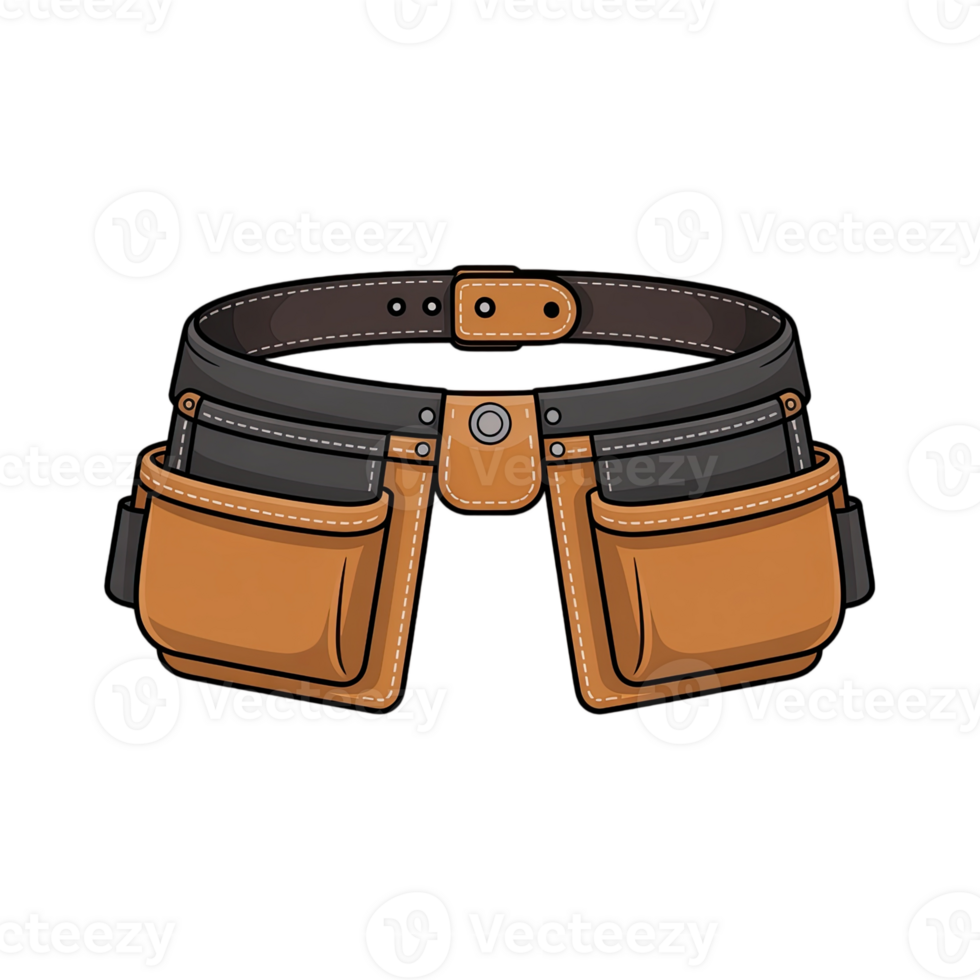 Illustration of a tool belt with pockets on a transparent background for construction workers and carpenters png