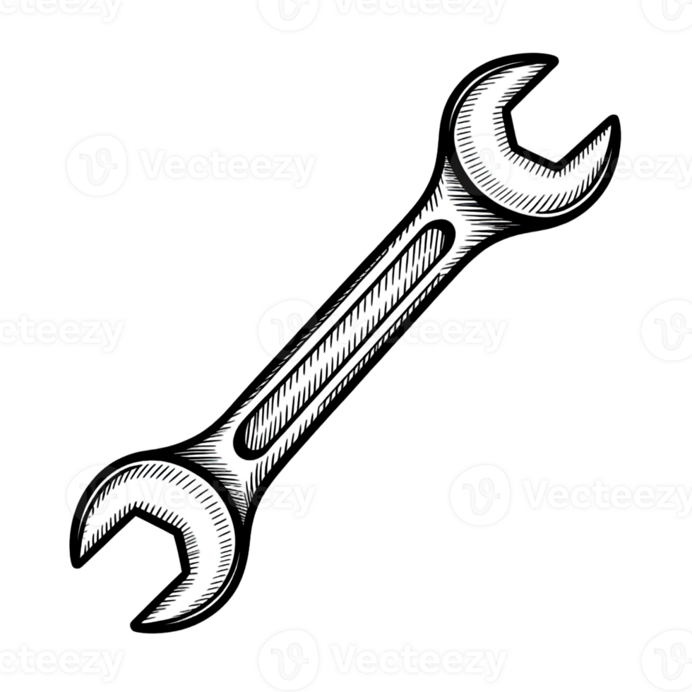 Isolated sketch of a wrench tool on a transparent background for engineering and repair work concept png