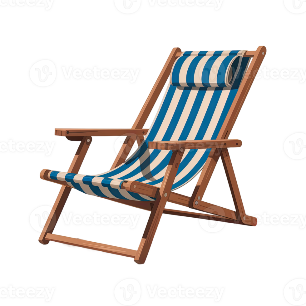 Isolated illustration of a blue and white striped beach chair on a transparent background png
