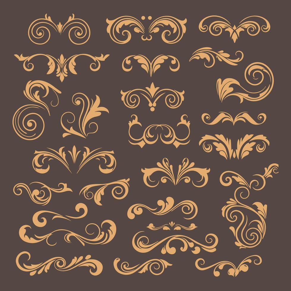 Collection of elegant decorative swirls and floral elements for invitations and designs vector