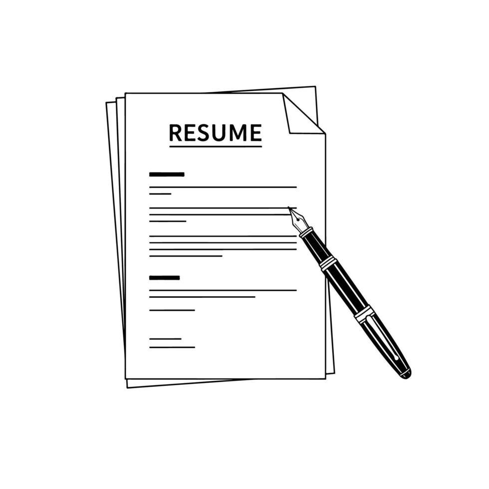 Resume document with pen design simple black and white job application concept vector