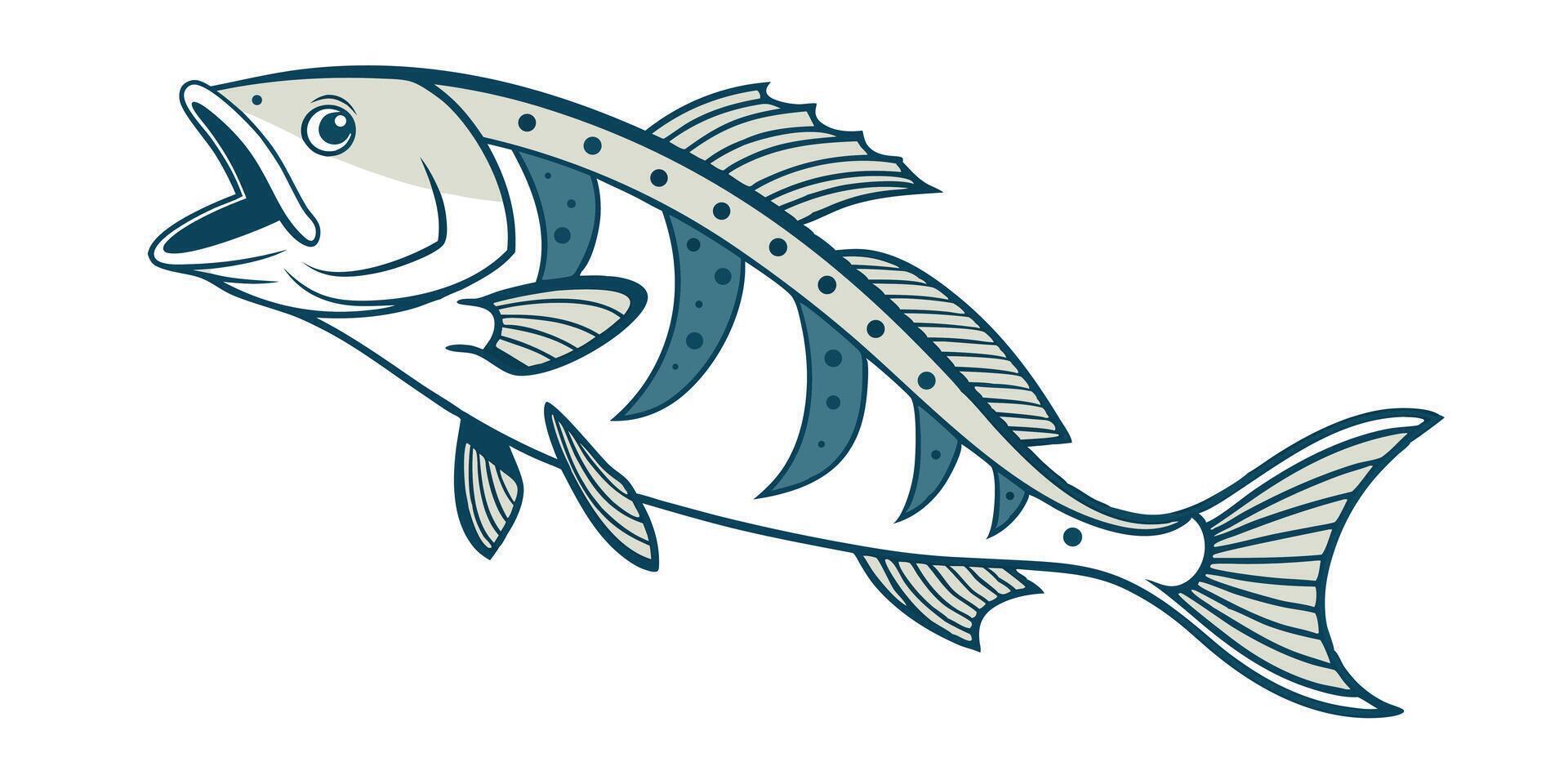 illustration of a striped fish with open mouth in simple style vector