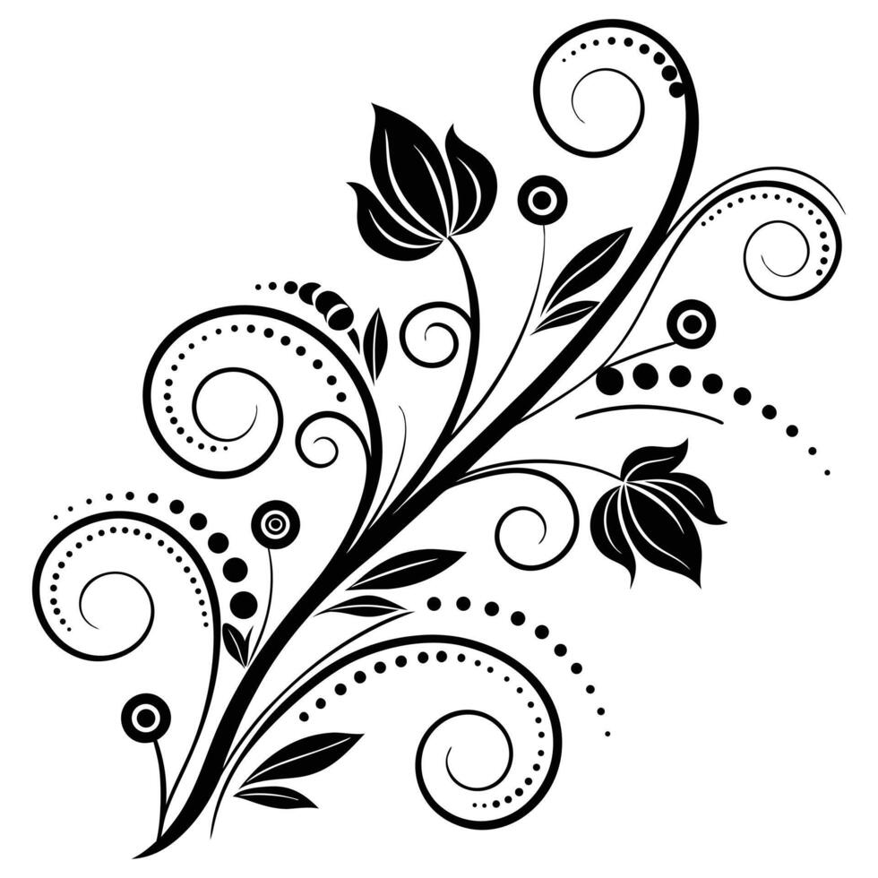 Elegant black and white floral design flourish graphic element decoration swirl vector
