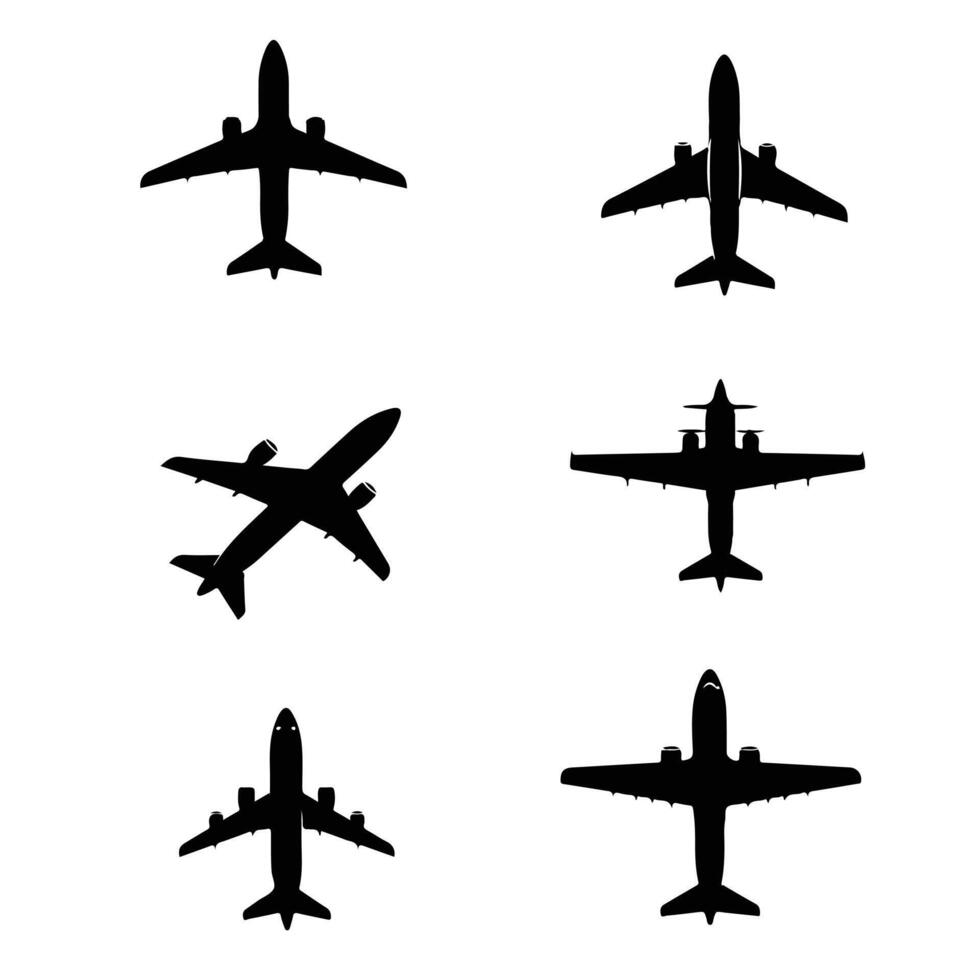 Collection of airplane silhouettes aviation and aircraft design templates for travel concepts vector