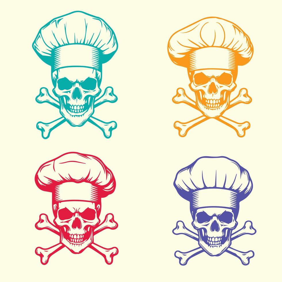 Skulls wearing chef hats with crossbones culinary death illustration graphics vector