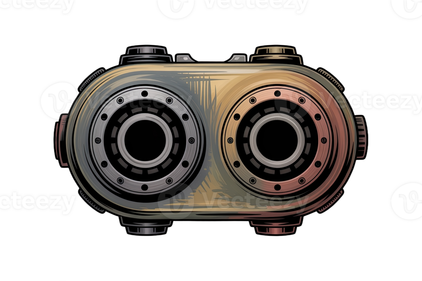 A futuristic metal device with two round openings on a transparent background, steampunk design style png