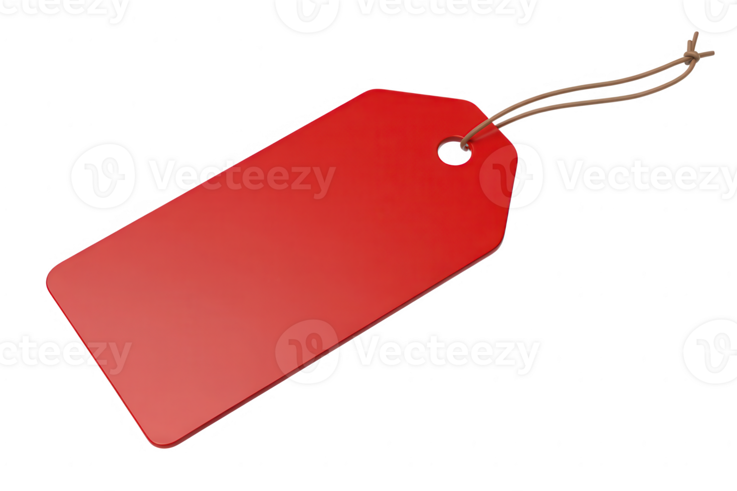 A bright red tag with string on a transparent background used for pricing or sales in retail stores png