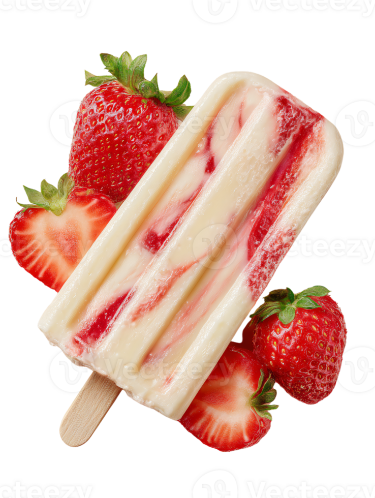 Refreshing Strawberry Swirl Ice Cream Bar with Fresh Berries png