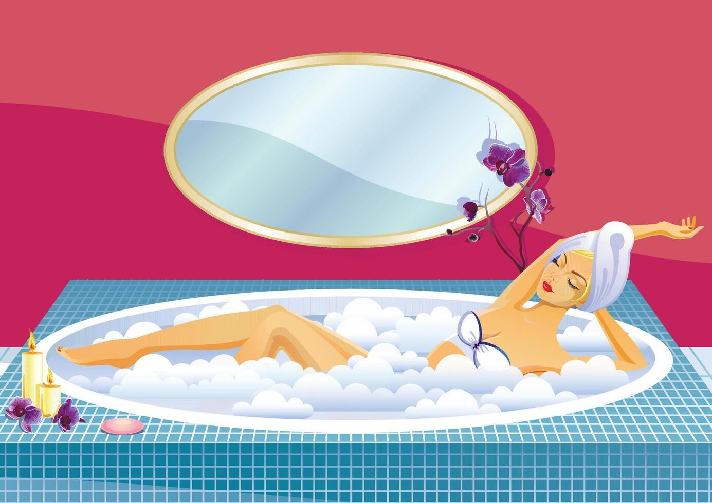 Woman relaxing in a bubble bath vector
