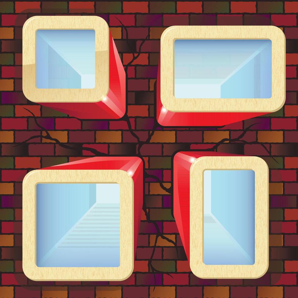 Colorful blocks against a brick wall vector