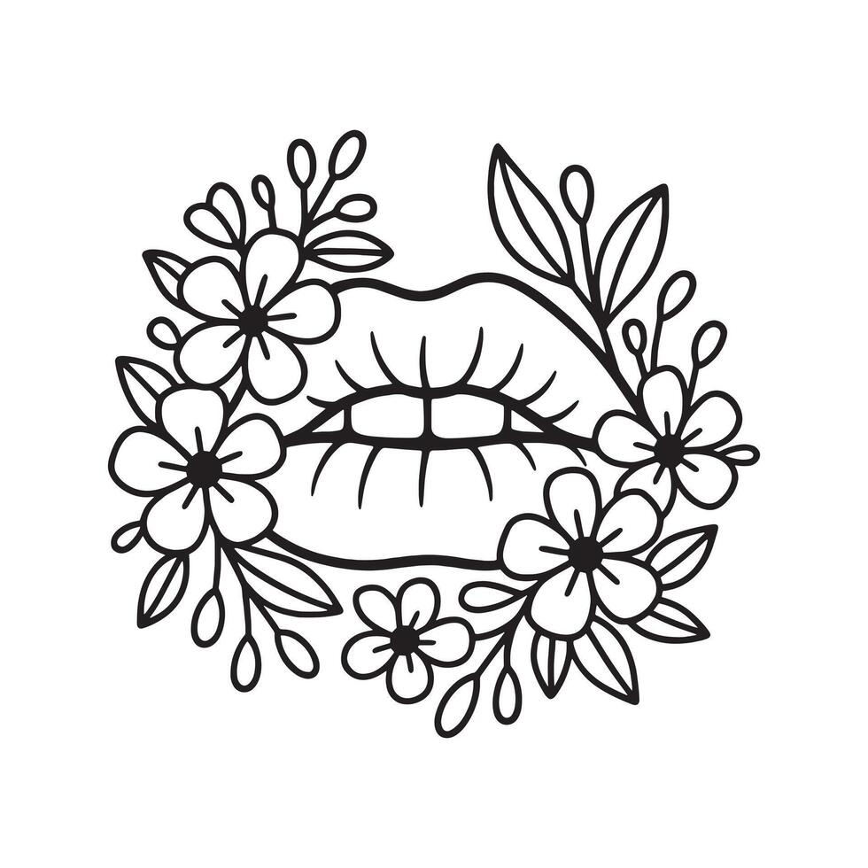 Lips with Floral Pattern vector