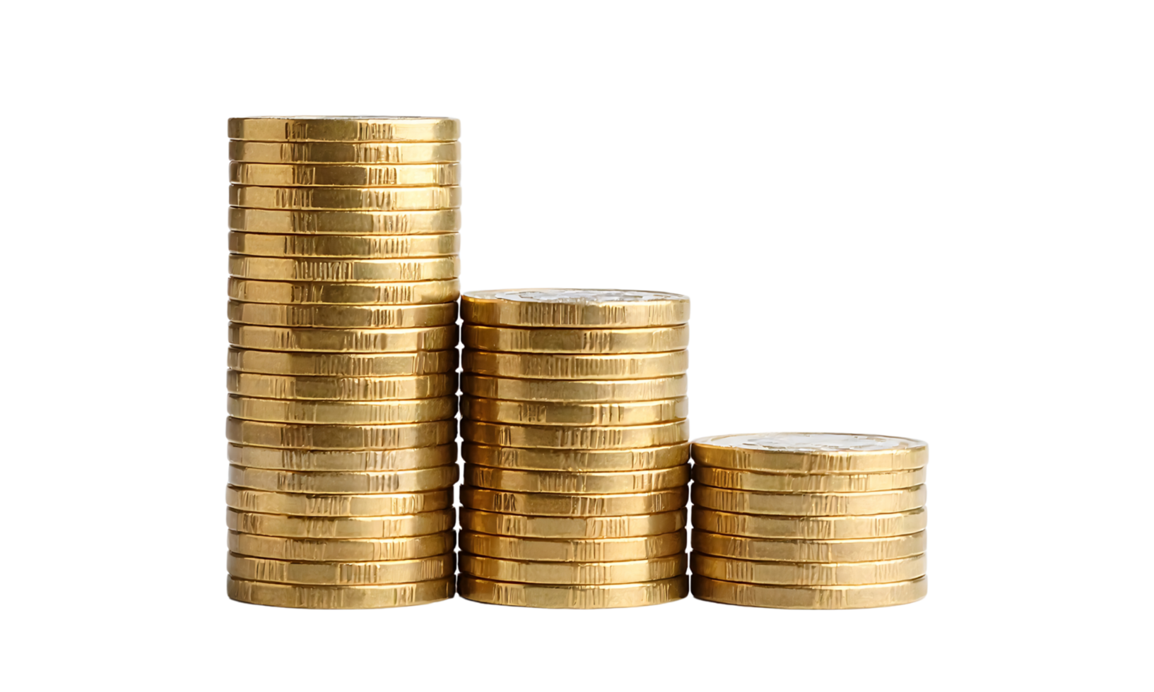 Stacks of gold coins in ascending order. png