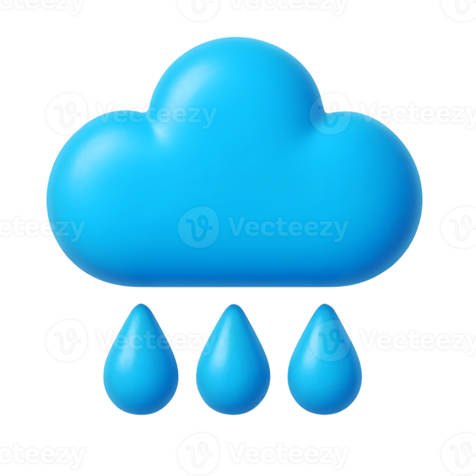 Blue 3d rendered cloud and raindrops representing weather and climate png