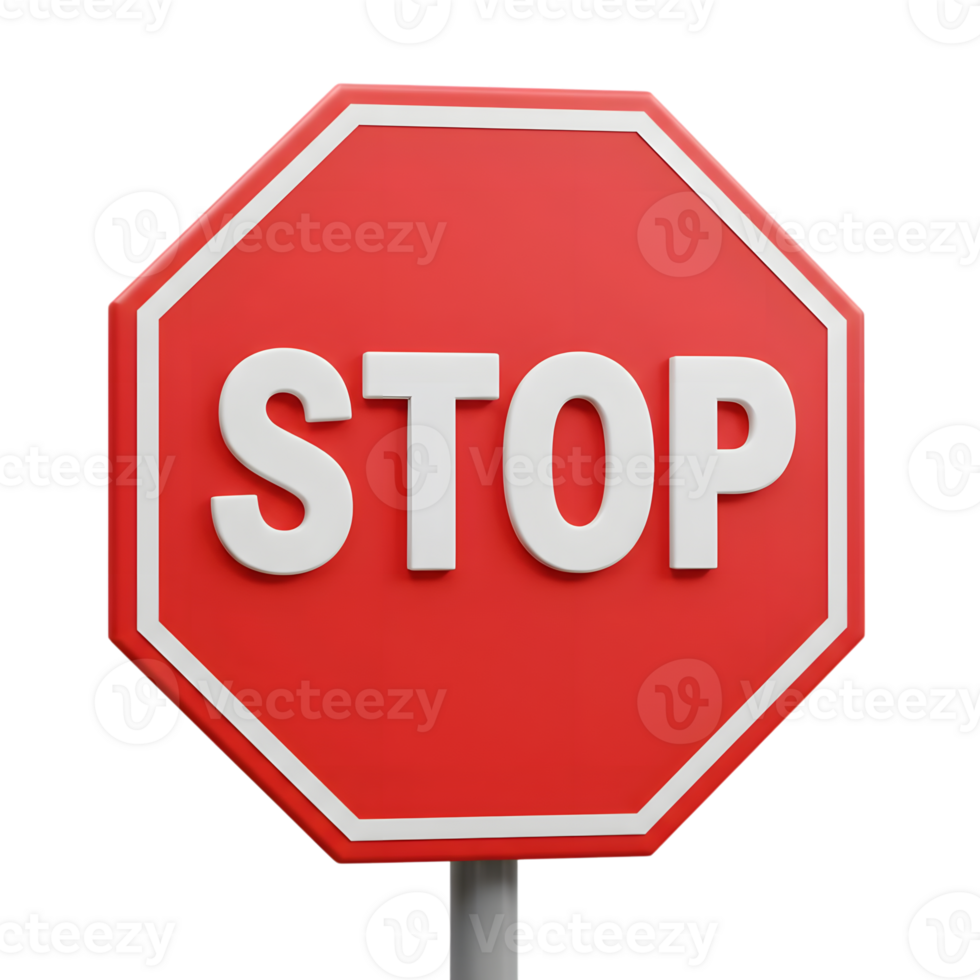Realistic three-dimensional stop sign for various concepts png