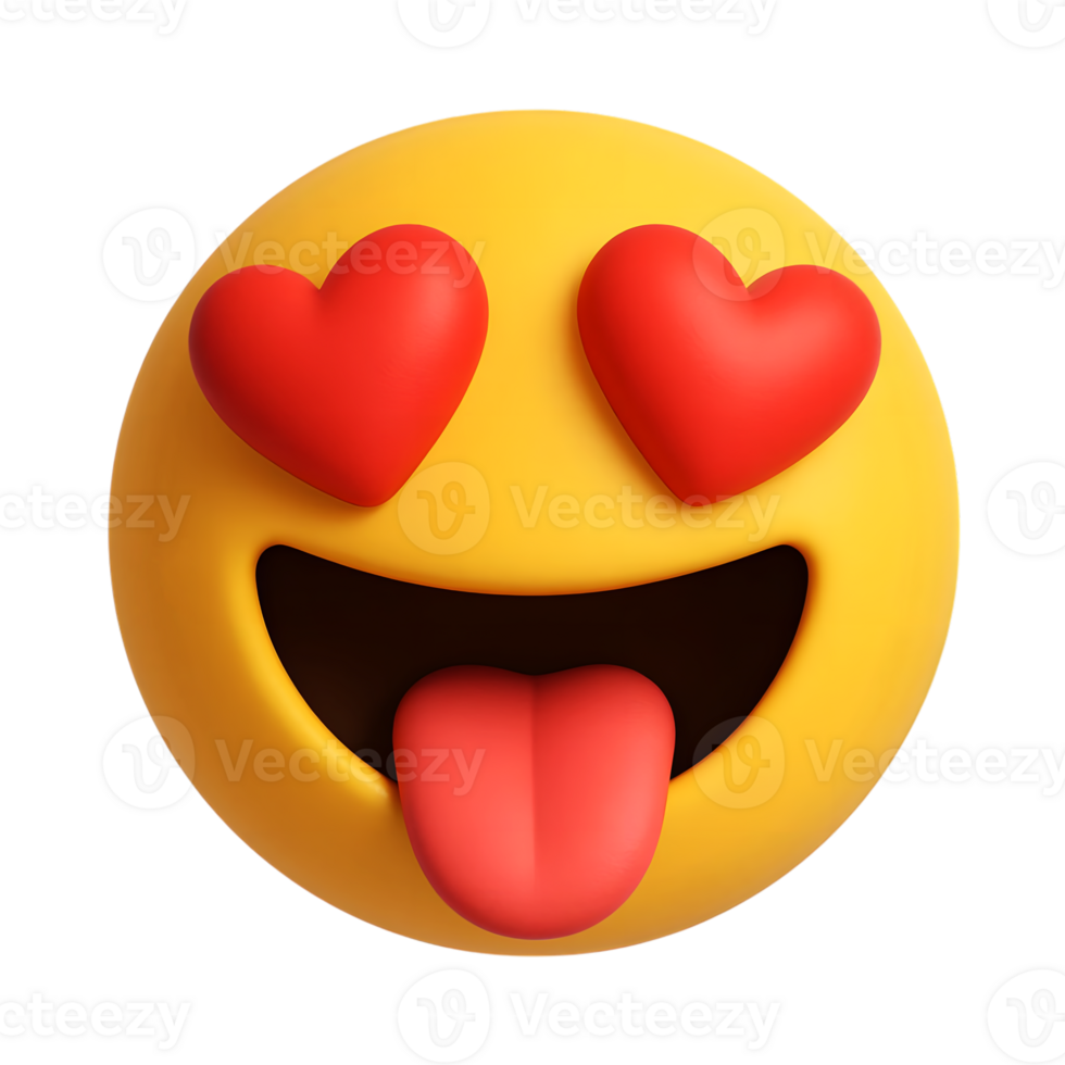 3d rendered emoji face with heart eyes and tongue out expressing affectionate feelings png