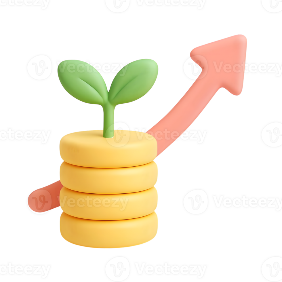 Financial growth concept depicted with plant and rising arrow representing business success png