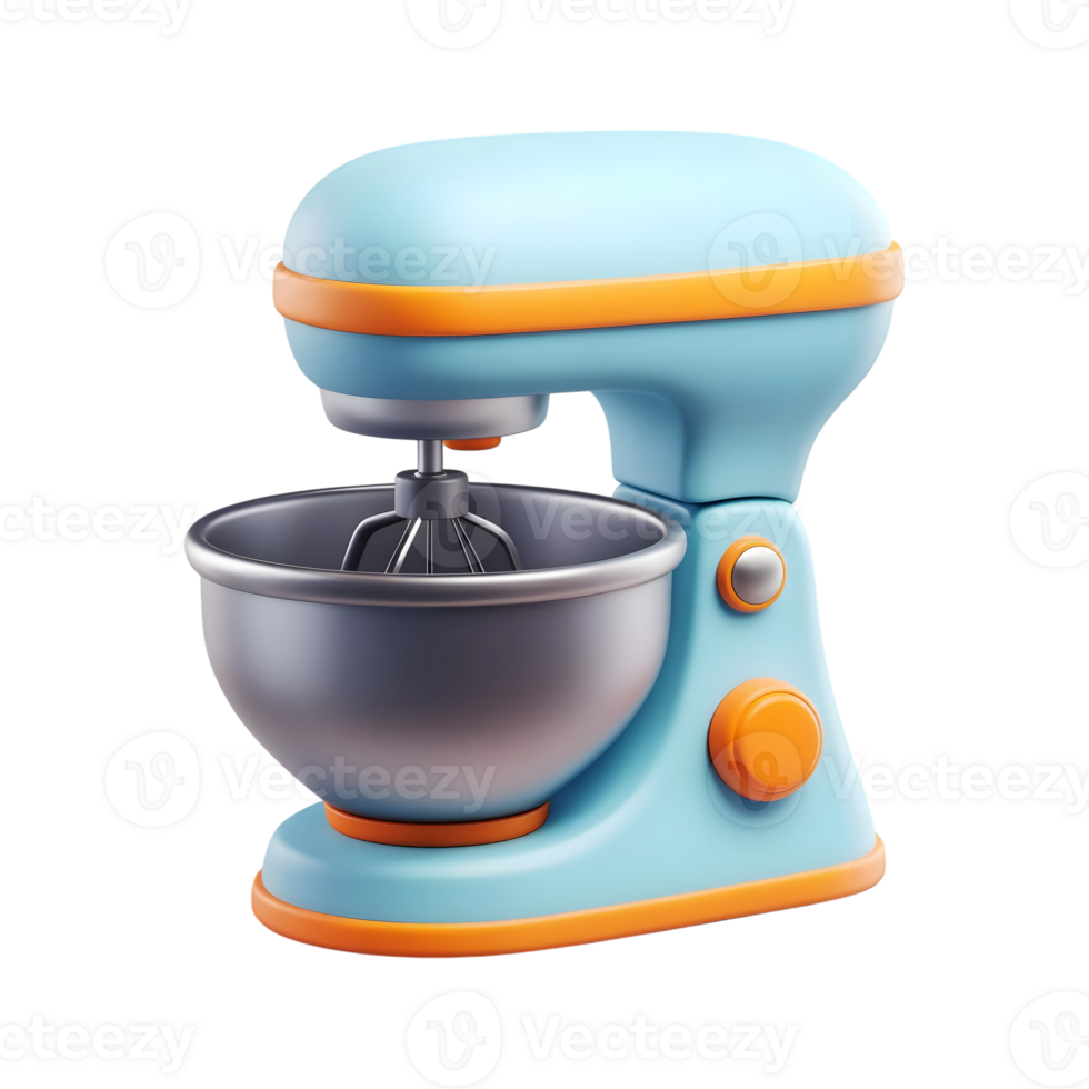 3d render of a stylish blue and orange stand mixer perfect for baking tasks in kitchen png