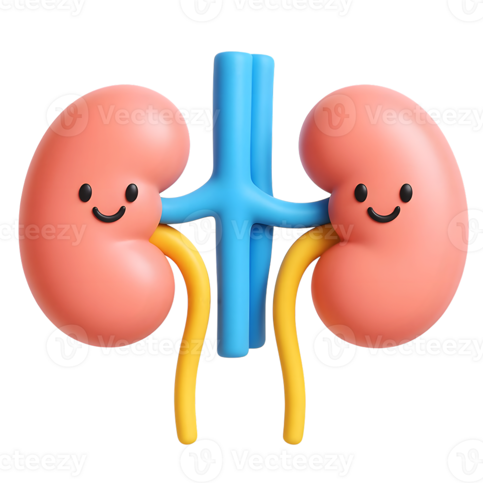 Cartoon illustration of the human kidneys smiling and presenting a healthy organ concept. png