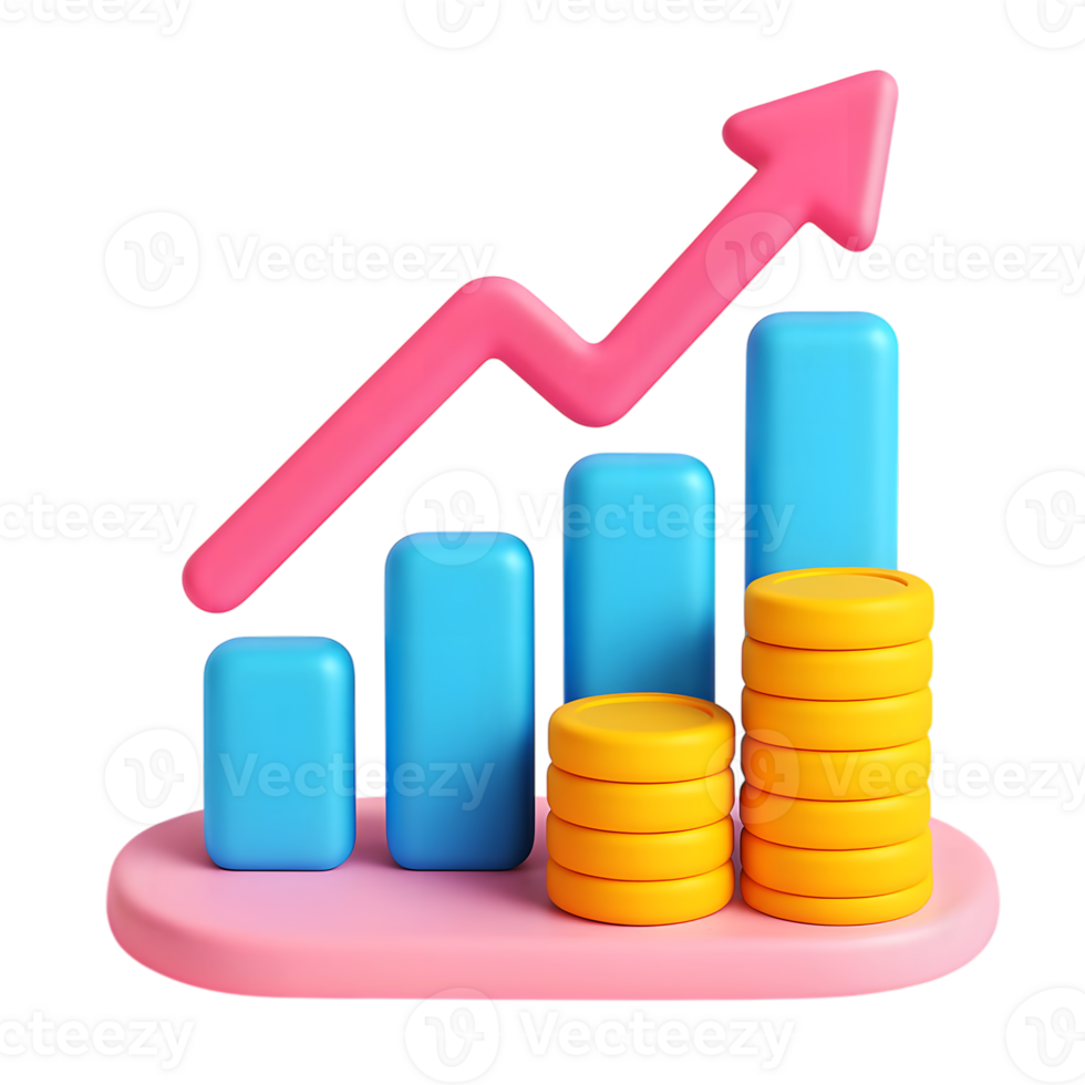 Financial growth concept with rising bar chart and coins representing profit and progress png