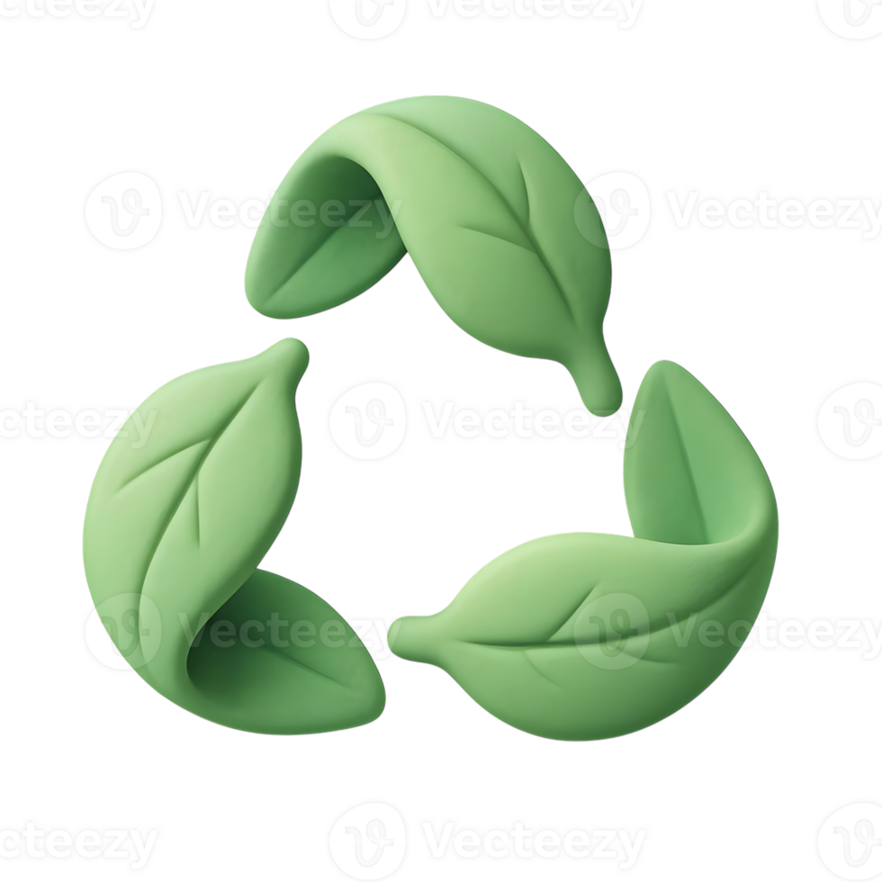 3d rendering of a green leaf recycle symbol representing environmental sustainability png