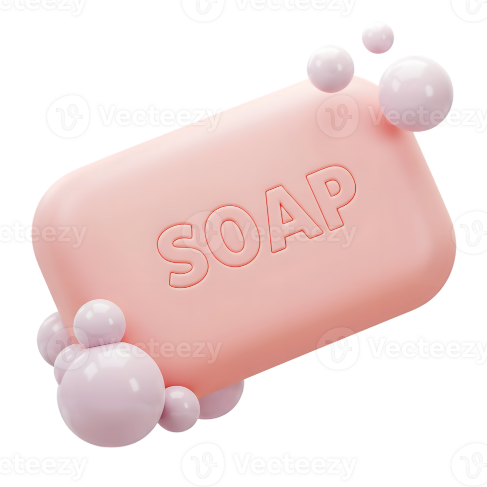 Pink soap bar with bubbles with cleanliness theme png