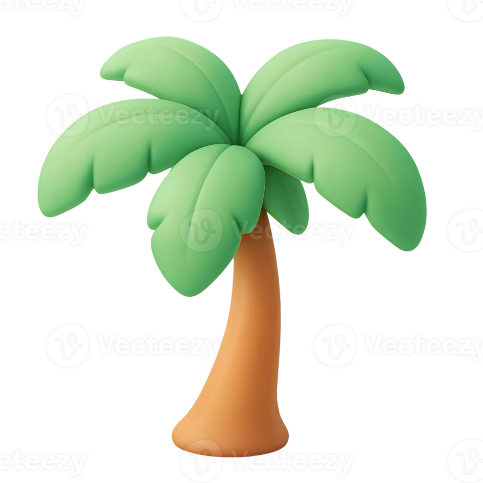 Isolated stylized palm tree illustration in 3d rendering for tropical design elements png