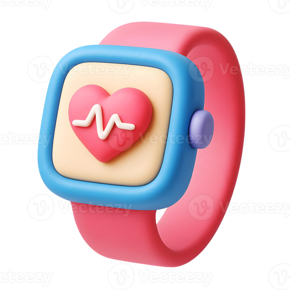 Colorful 3d rendering of a smartwatch displaying a health monitoring heart rate graph png