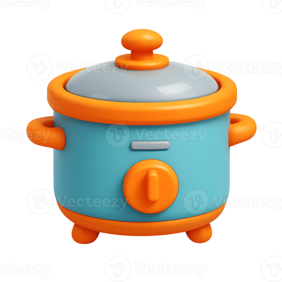 3d rendered illustration of a vibrant teal and orange electric slow cooker appliance for cooking png