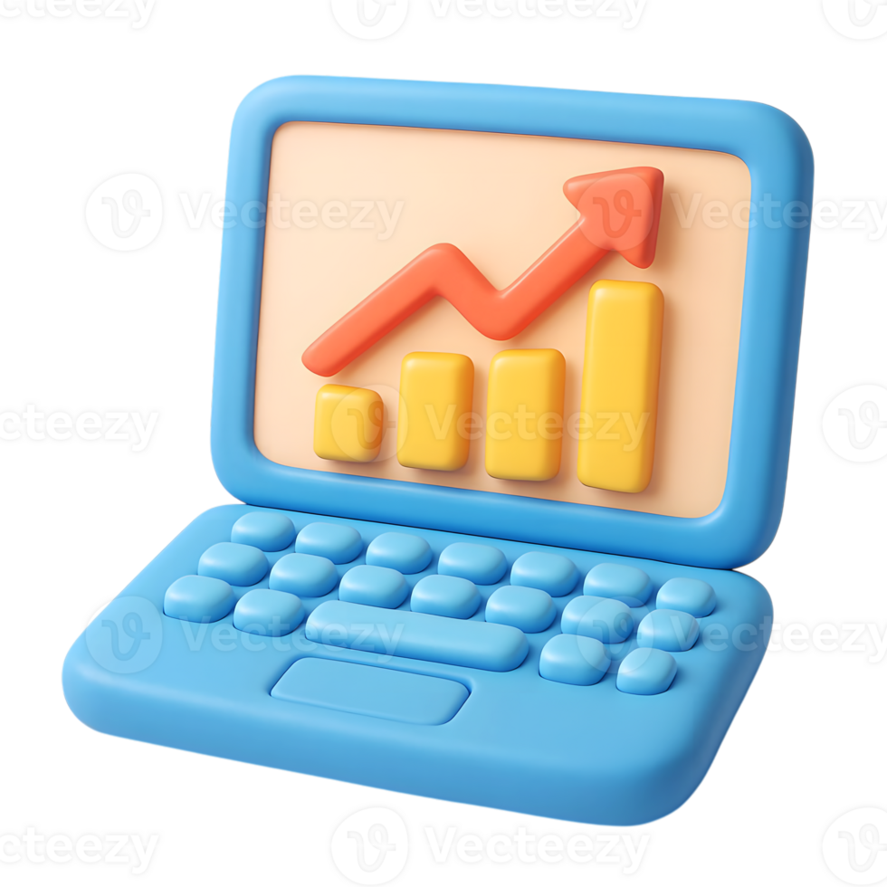 3d render of a laptop displaying a business growth chart and financial success png