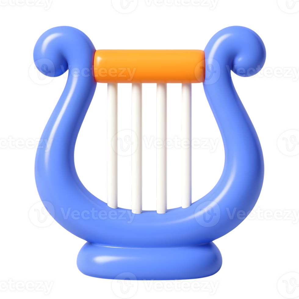 3d render of a simple blue and orange harp instrument png
