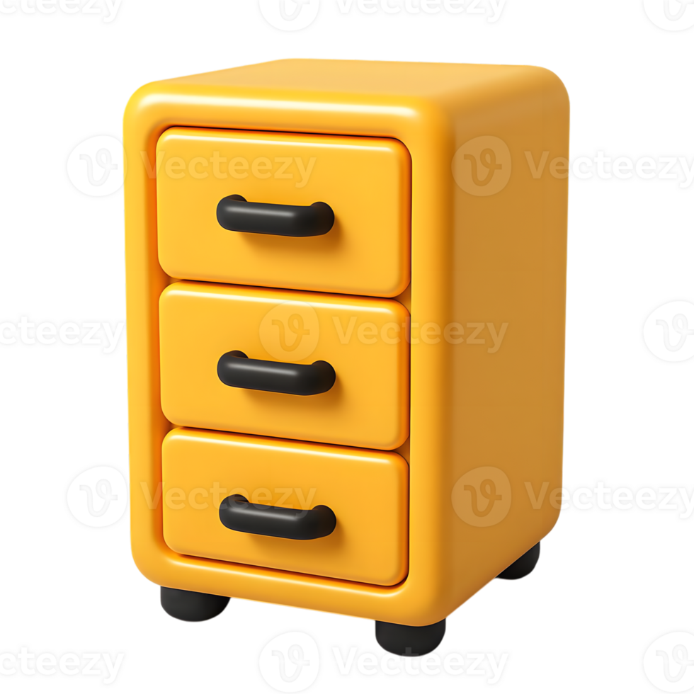 3d rendered yellow cabinet with three drawers and black rounded handles png