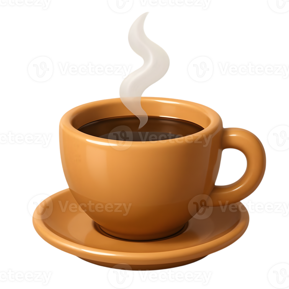 A 3d rendered coffee cup with steam rising on a saucer png