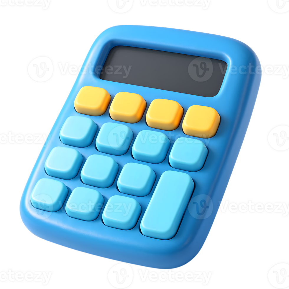 3d render of a blue calculator with yellow buttons png