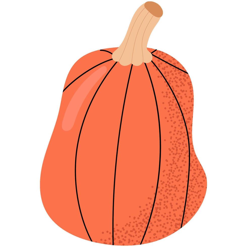 Flat illustration of a bright orange pumpkin. Perfect for autumn designs, seasonal food projects and healthy eating visuals. vector