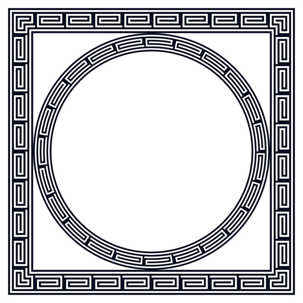 Black chinese border pattern with rectangle and circle frame png