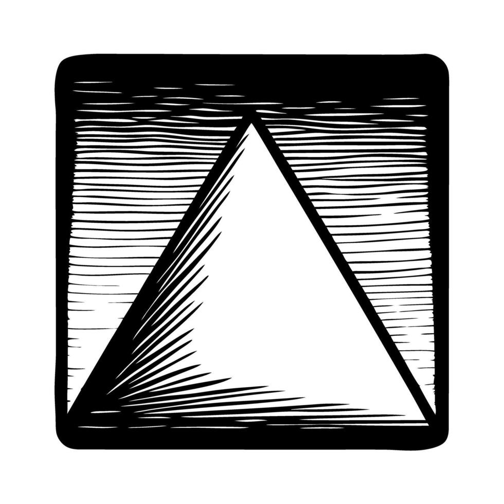 Hand drawn pyramid inside square vintage woodcut geometric engraving illustration vector