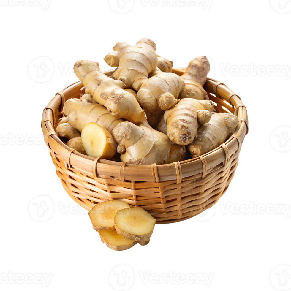 Ginger Roots in a Woven Basket png