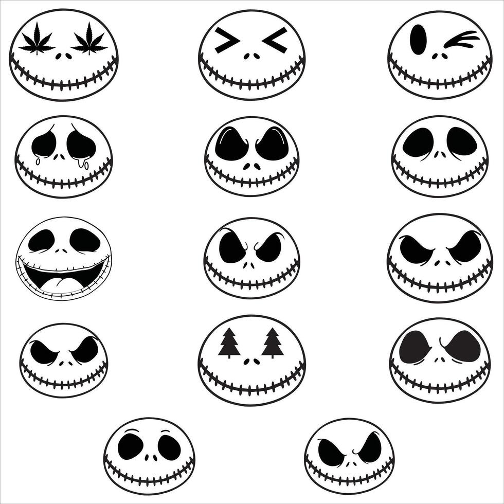 bundle of Jack Skellington clipart, Jack Skellington design sublimation, trendy Jack Skellington illustration vector