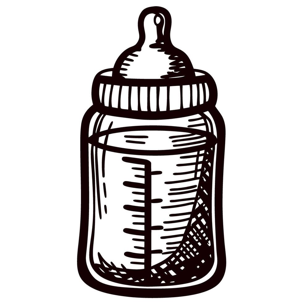 Hand drawn baby bottle with measurement lines in vintage engraved illustration vector