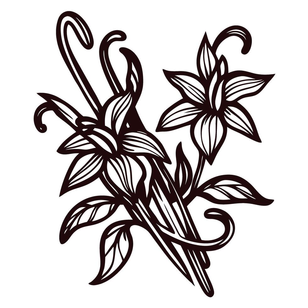 Decorative botanical featuring elegant lily flowers in black and white line art vector