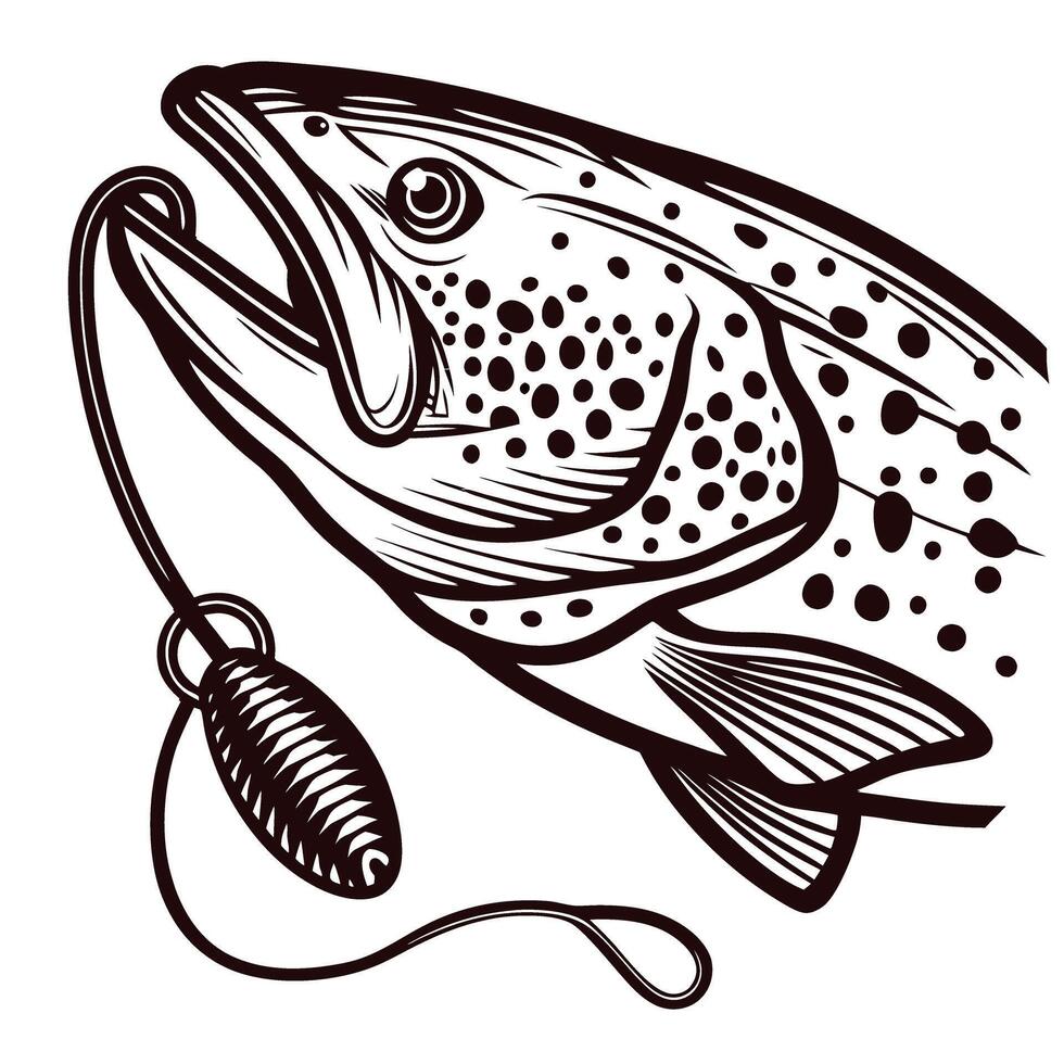 Detailed of a trout with fishing lure in flowing water environment vector