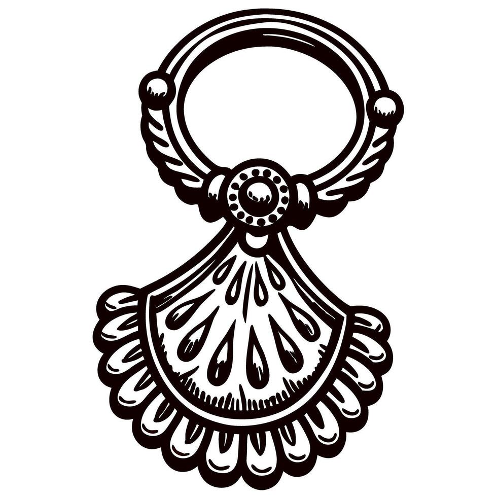 Intricate ornamental ring with detailed tribal design in black and white art vector