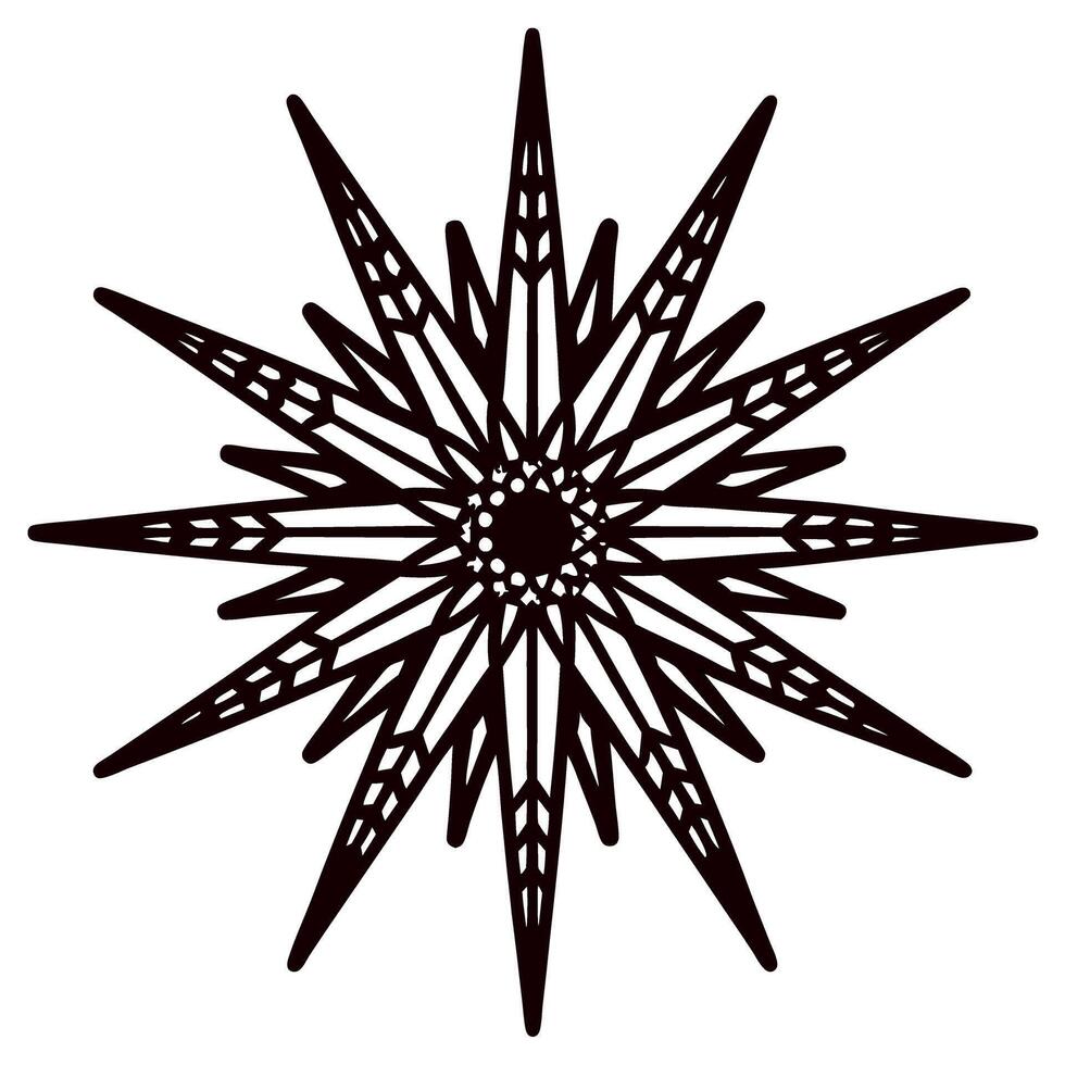 Geometric abstract starburst pattern with intricate symmetrical black lines isolated on white background vector