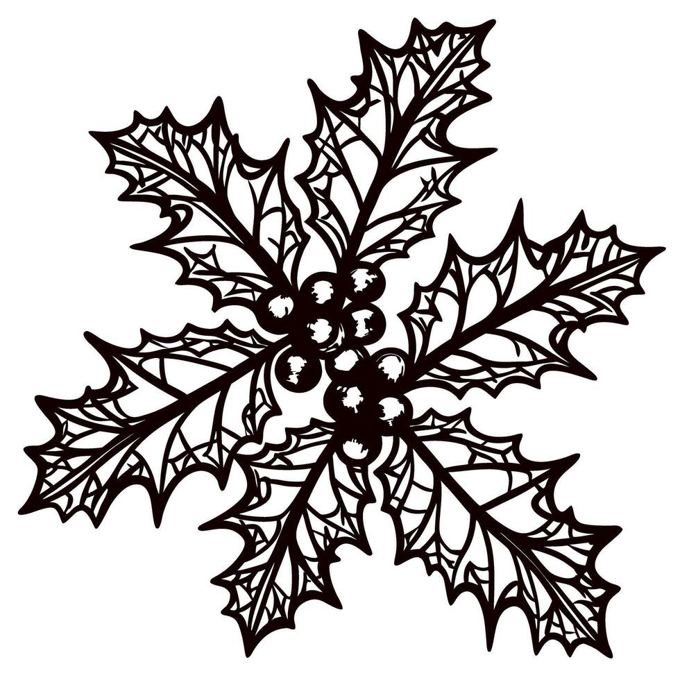 Hand drawn holly leaves and berries in vintage botanical engraving isolated on white background vector