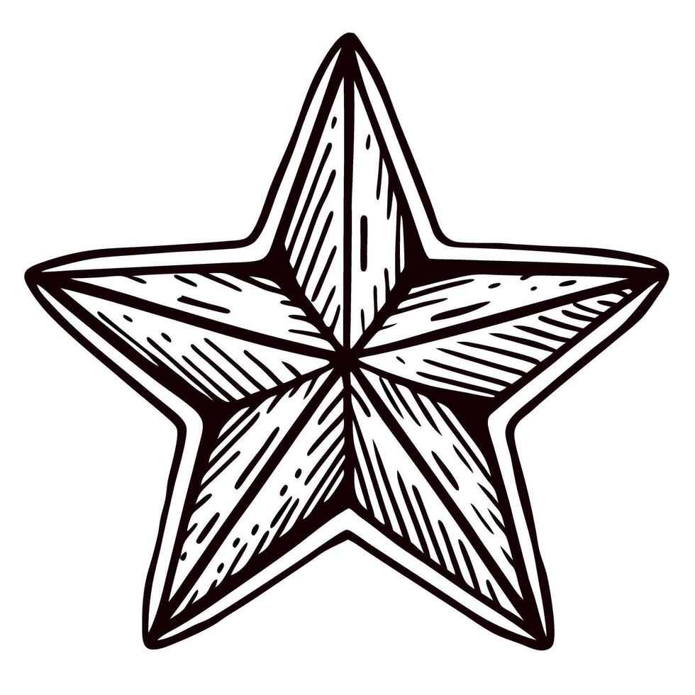 Hand drawn engraved five pointed star illustration in vintage sketch isolated on white background vector