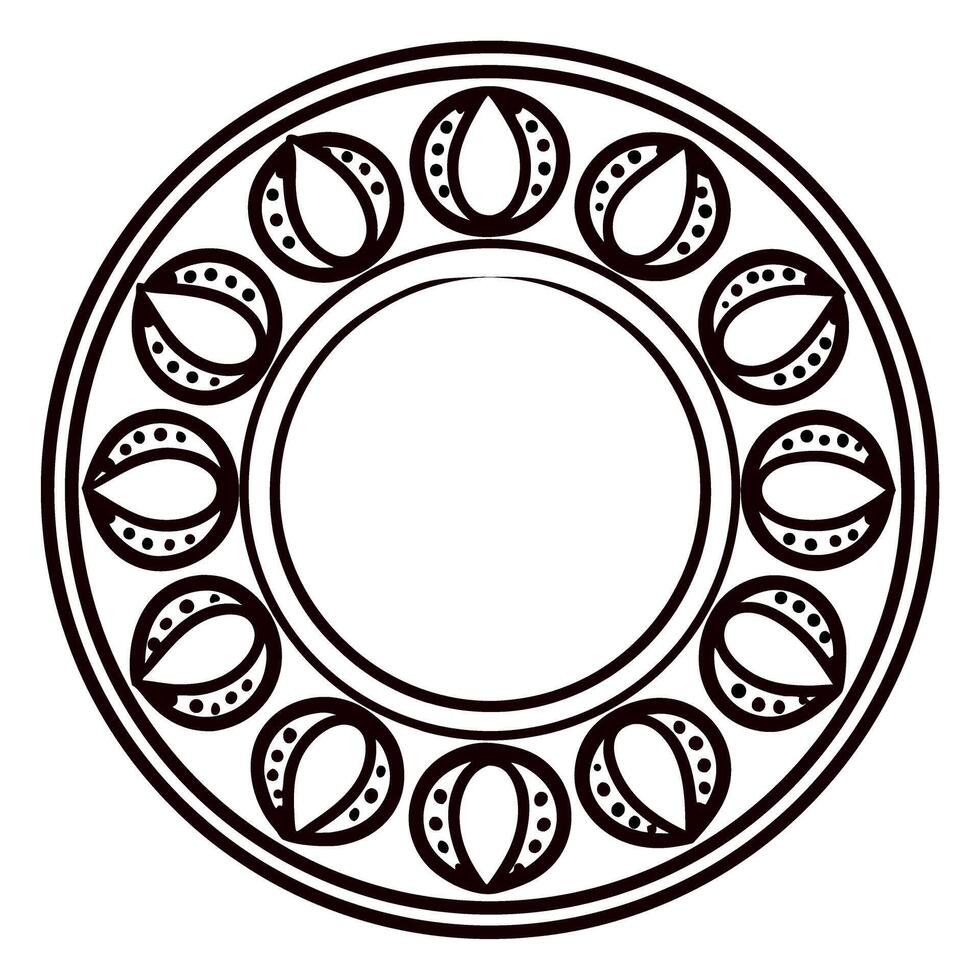 Circular mandala pattern with geometric leaf shapes and dotted accents in symmetrical decorative frame vector