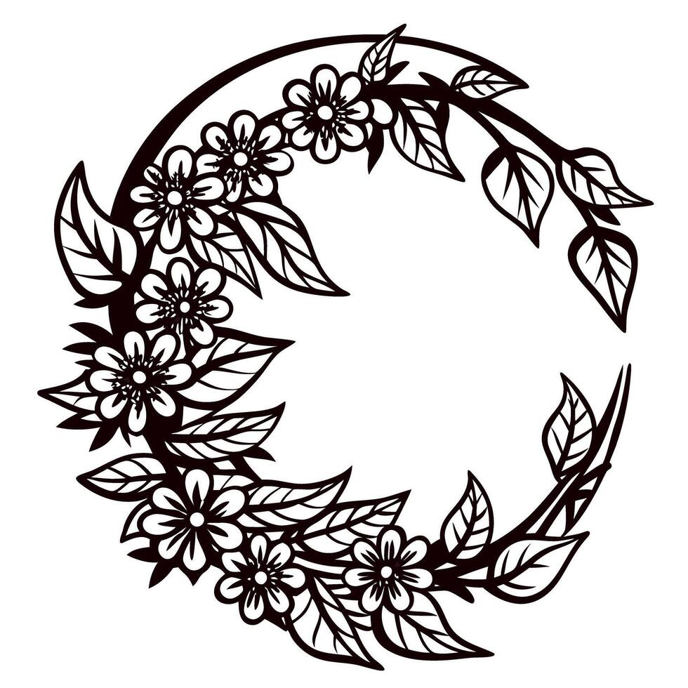 Floral monogram letter c with intricate blooming flowers and decorative leaves in black illustration vector