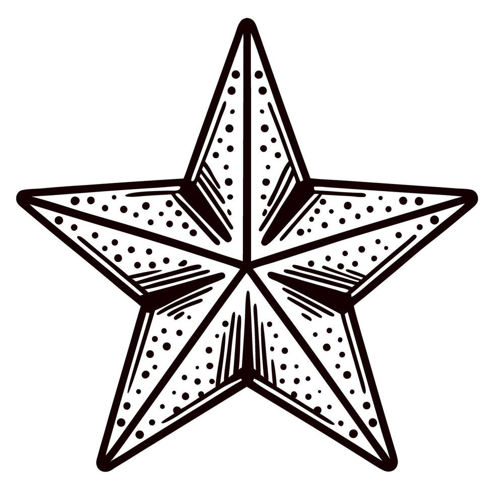 Hand drawn five pointed star with dotted and lined details isolated on white background illustration vector