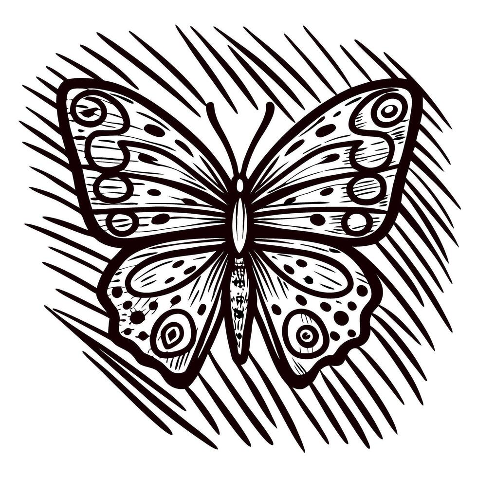 Hand drawn butterfly illustration with decorative wings in vintage engraved vector