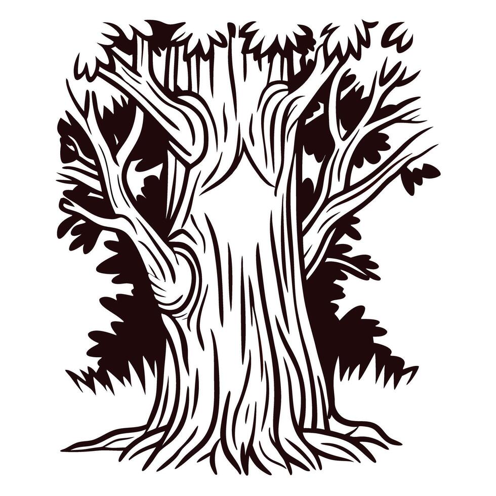 Intricate of a majestic old tree with dense foliage and detailed bark patterns vector